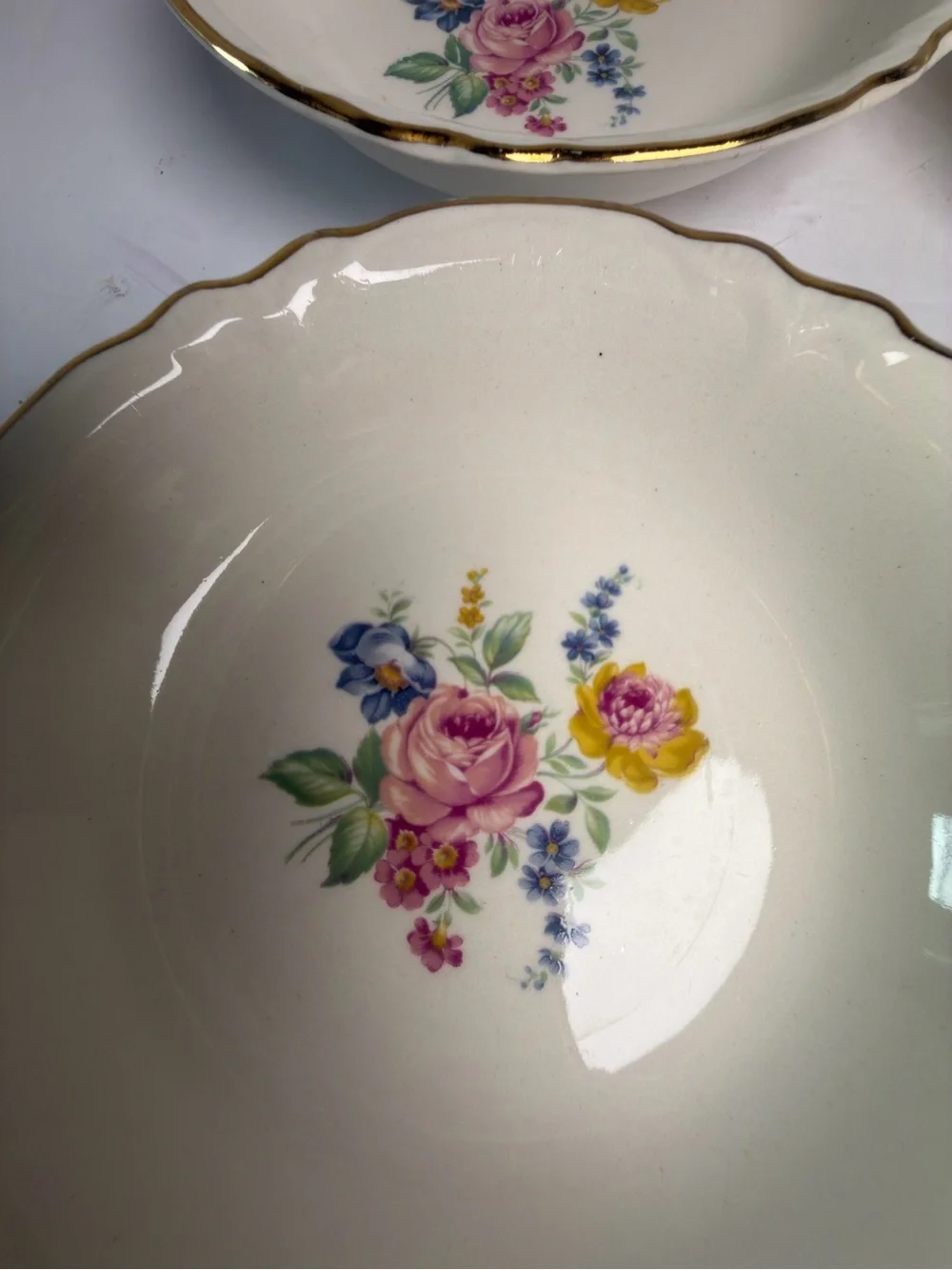 Classic Ivory Floral Butter pots with Gold Trim - Set of 4